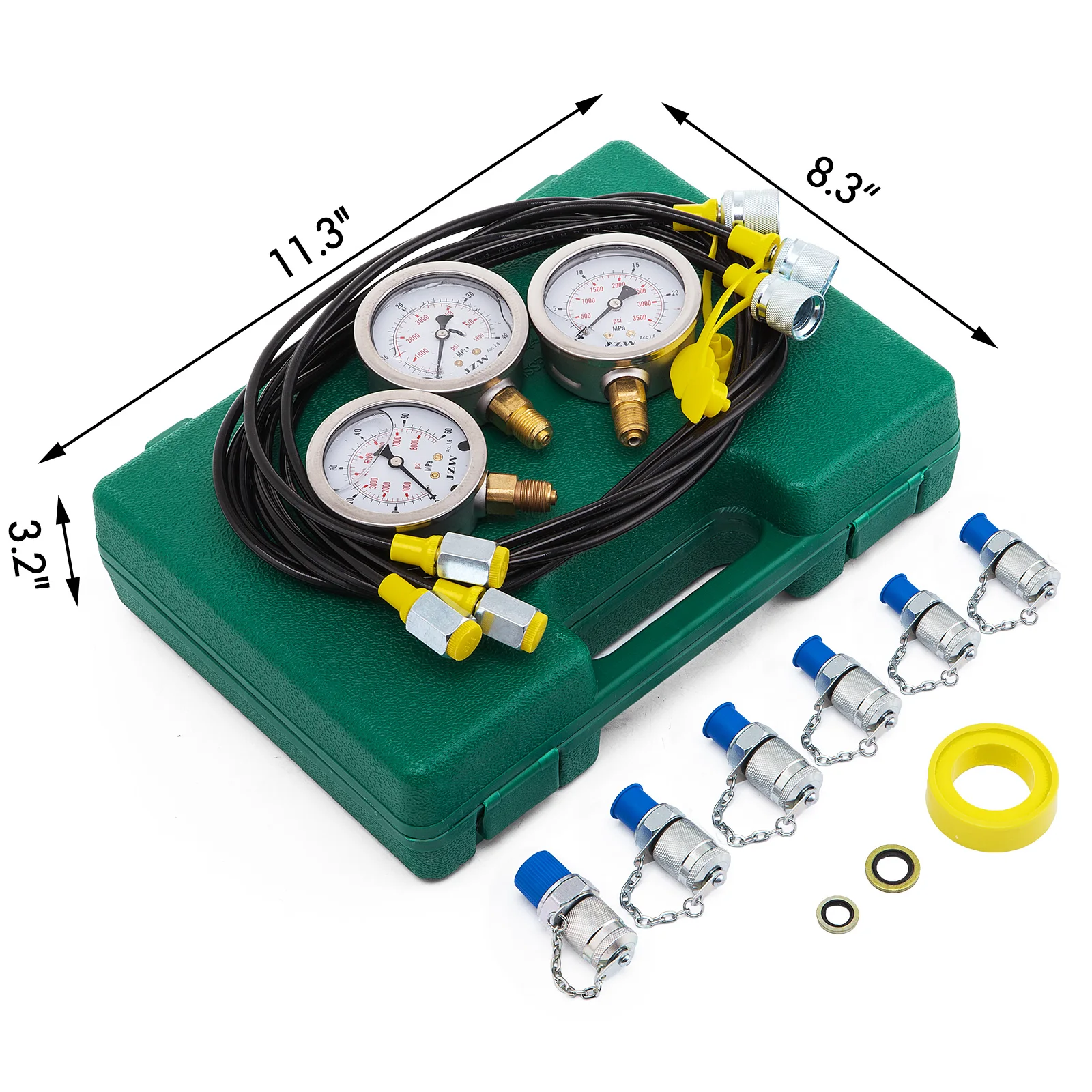 VEVOR Hydraulic Pressure Test Kit, 10/100/250/400/600bar, 5 Gauges 13 Test  Couplings 14 Tee Connectors 5 Test Hoses, Hydraulic Gauge Kit w/ Sturdy