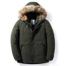 Красивый зимний популярный мужской пуховик с меховым воротником и капюшоном, модное повседневное толстое теплое белое пуховое пальто на утином пуху, брендовая одежда, черный и зеленый цвета