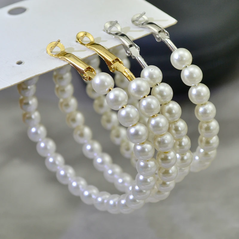 Clip Hoop Earrings For Women Without Piercing Plastic Beads Big Circle Rings