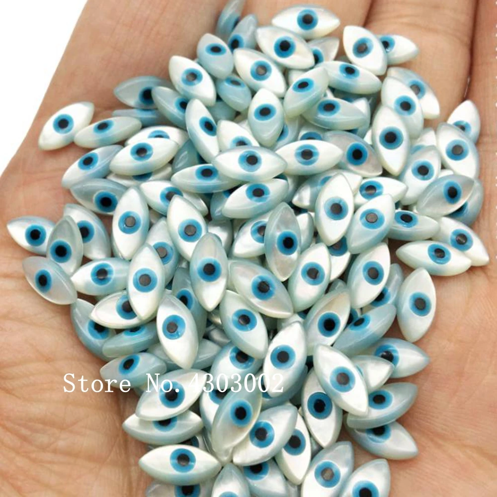 100pcs/lot Undrilled Natural Marquise Blue Evil Eye Mother of Pearl shell for DIY Jewelry MOP Shell | Украшения и аксессуары