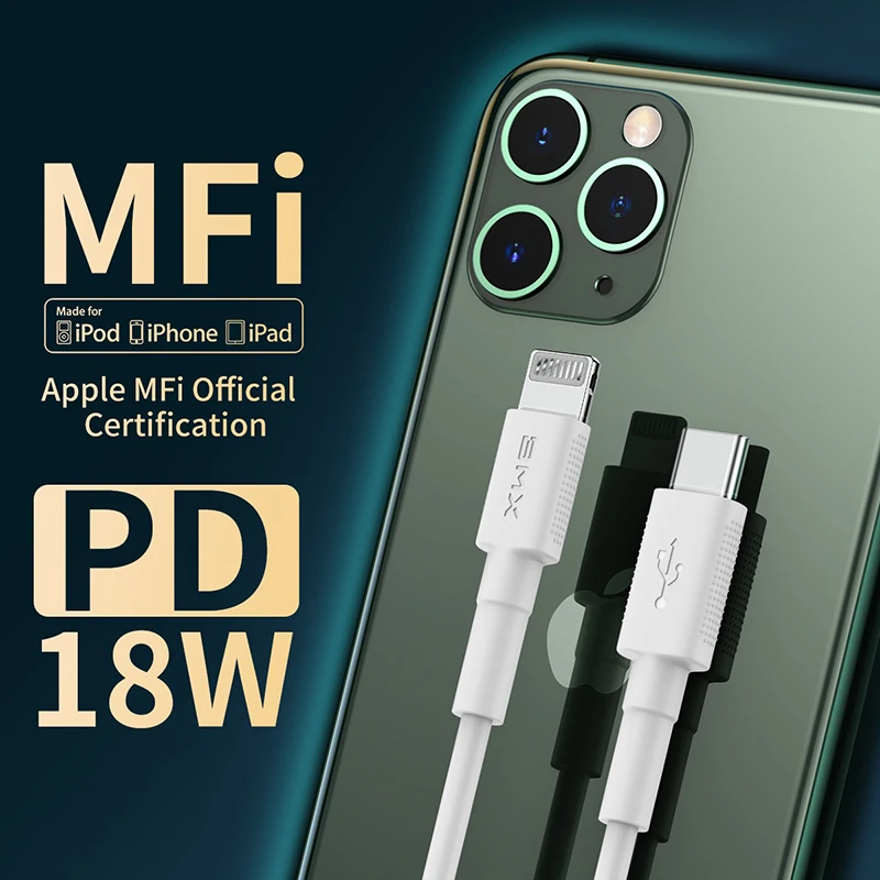 

MFI certified usb type c to lightning charging cable for iPhone xs max xr 8 7 6s plus 5s 11 ipad pro fast charger pd cable 1m 2m