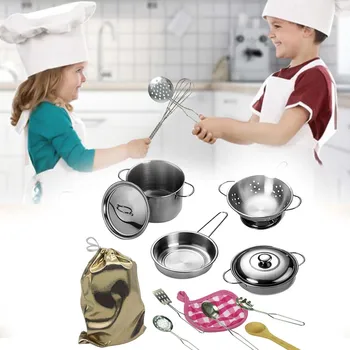 

12Pcs Simulation Stainless Steel Cooking Pots Pans Kid Pretend Play House Kitchen Toys Food Kids Gifts Mini Kitchenware Set