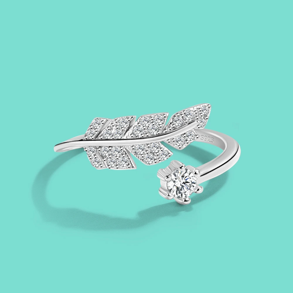 925 Silver Ring Chic Feather Design 