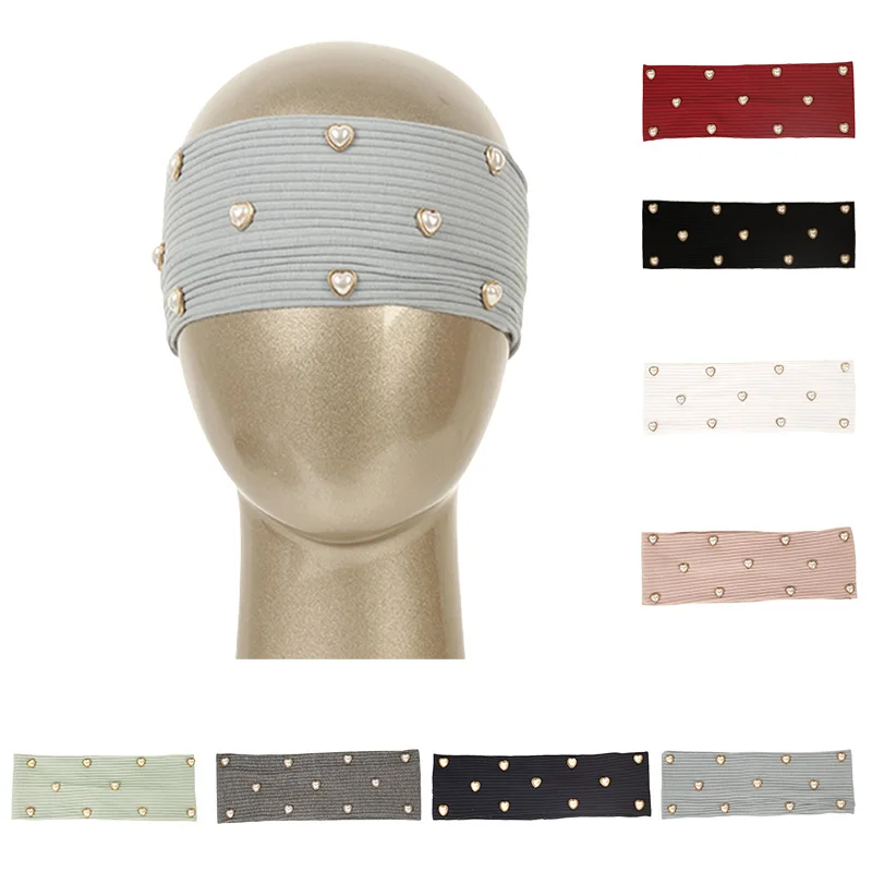

Plain Color Cotton Headband For Women Hair Accessories Stripe Crysal Love Elastic Flat Hairband Headwear Lady Casual Turban