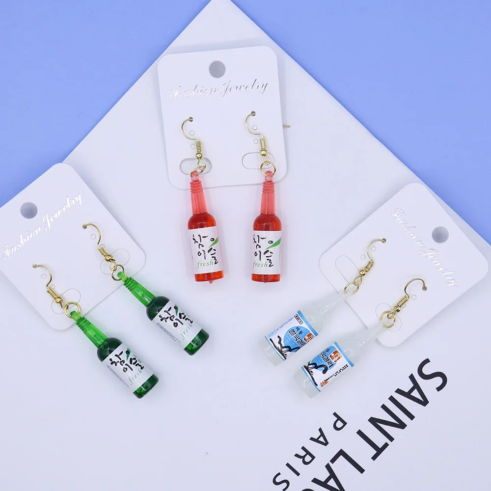 Creative Drink Beer Bottle Drop Earrings for Women Girl 2020 Funny Drinking Style Cartoon Transparent Dangle | Украшения и