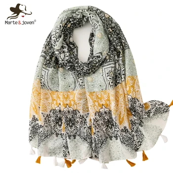

Marte&Joven Ethnic Totems Patchwork Wrap Scarves for Women Soft Summer Beach Sunscreen Pashmina Elegant Lady Shawl Hijab