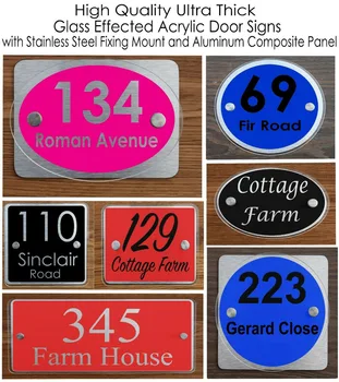 

House Glass Effect Sign Plaques Door Number Sign Personalised Acrylic Plate