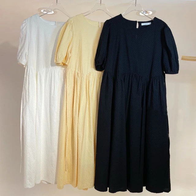 Toppies 2021 Summer Polka Dot Dress Woman White Yellow Midi Dress Loose Short Sleeve Tassel Dresses 4