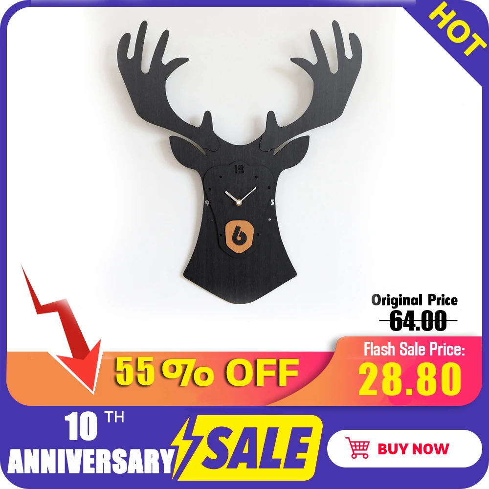 

Creative Animal Retro Clock Living Room Personality Creative Atmosphere Clocks Restaurant Mute Wooden Decorative Wall Clock