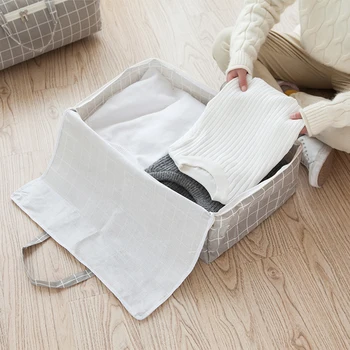 

New Dust-proof Cotton Linen Organize Bag Plaid Damp-proof Clothes Bedding Pillow Quilt Storage Bag Family Save Space Organizer