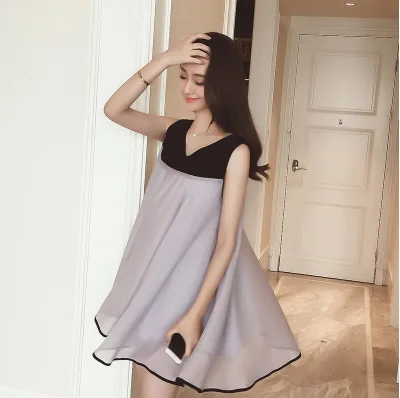 

2019 Summer Wear New Style Chiffon Korean-style Loose-Fit Mid-length Large Size Sleeveless Pregnant Women Dress