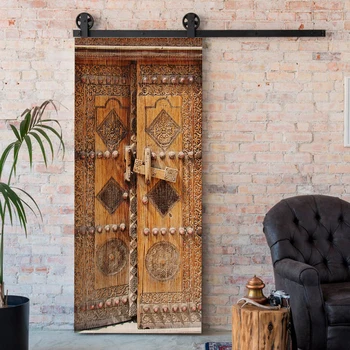 

2Pcs/Set 3D Traditional Door Peel and Stick Wallpaper Embossed Wood Grain PVC Home Design Waterproof Tear-proof Mural deurposter