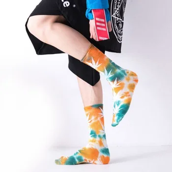 

High-quality Tie-dyed Maple Leaf Socks Long Fashion Weed Socks Men Skateboard Hiphop Socks Meias Women Couple Cotton Socks 1Pair