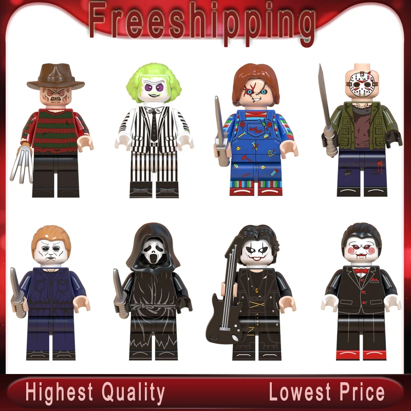 

Horror Halloween Legoed Jack Skellington Zombie Freddy Michael Myers Minnie Eric Draven Building Blocks Toys Child gift WM6075