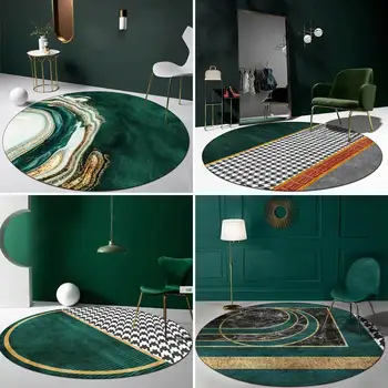 

Modern Nordic Round Carpet Abstract Green Gold Marble Printed Living Room Area Rugs bedroom Kids Play Tent Non-Slip Floor Mat