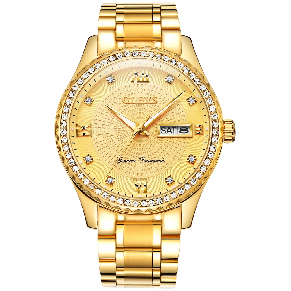 

OLEVS Mens Watches Top Brand Luxury Crystal Diamond Business Luminous Hands Auto Date Waterproof Gold Watch Gifts for Men