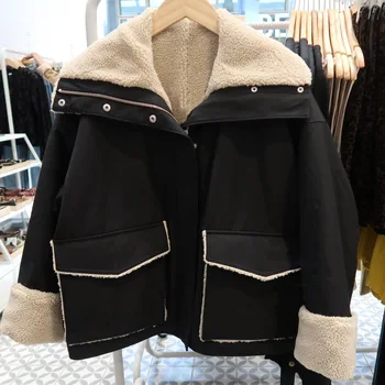 

Woman Coats 2019 Winter Loose Large Satchel Bag Turtleneck Women's Jacket