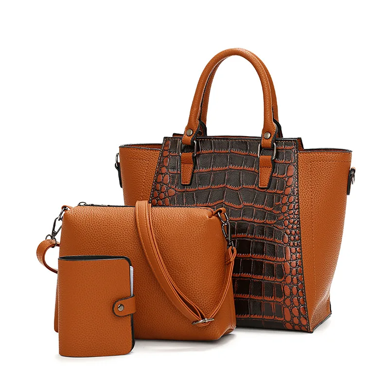 

2019 New Style Three-piece Set Europe And America Fashion Crocodile Pattern Different Size Bags Nubuck Leather Shoulder WOMEN'S