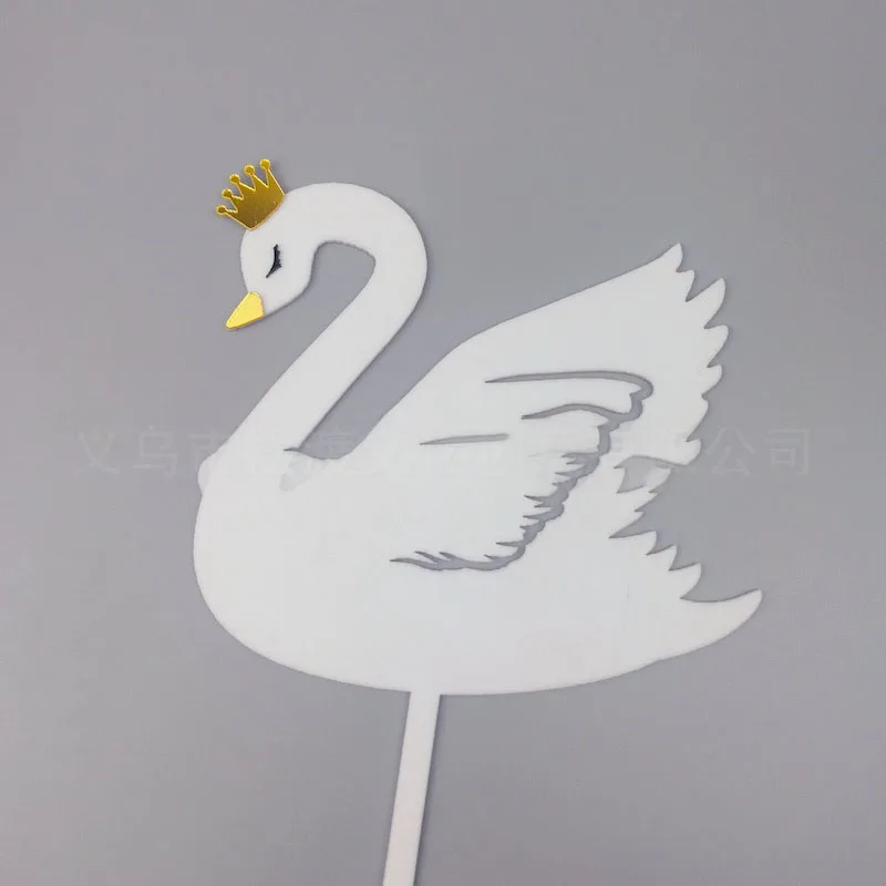 Ins Beautiful Swan Diy Birthday Cake Topper Crown White And black Swan Acrylic Cake Topper For Kids Birthday Cake Decorations