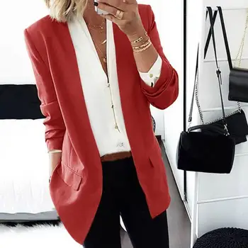 

Office Lady Autumn Solid Color Slim Lapel Long Sleeve Blazer Cardigan Work Jacket Slim Lapel Blazer Cardigan Jacket Lady Autumn