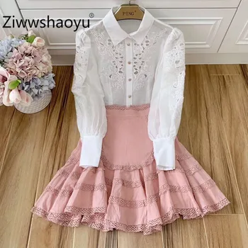 

Ziwwshaoyu Runway Designer Summer Brand Women's Top Shirt Linen Flowers Embroidery Solid Color Casual Blouse
