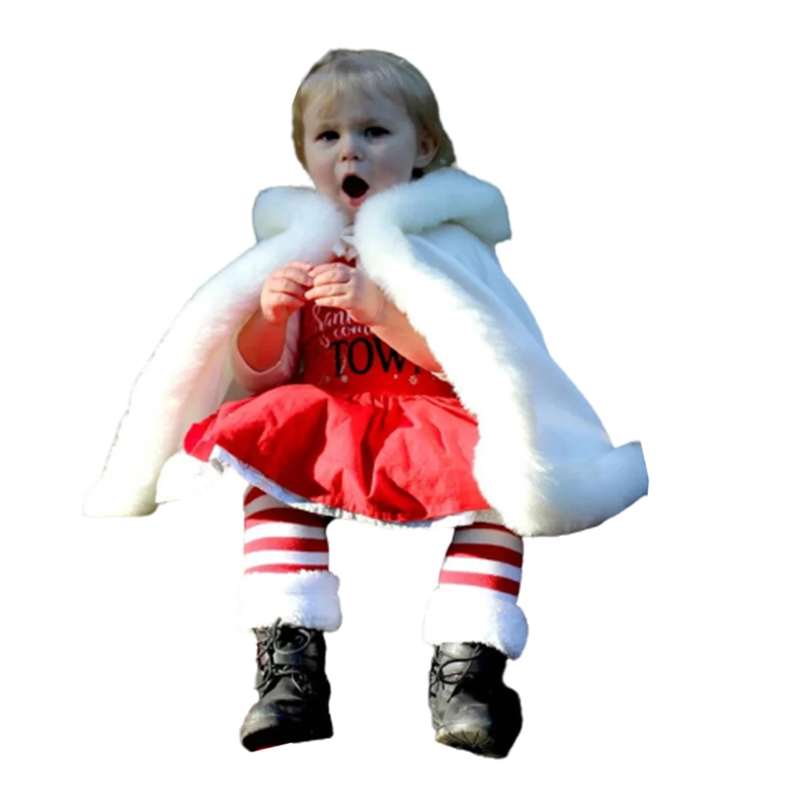 Toddler Baby Girls Boys Christmas Cloak Winter Warm Fluffy Fur Trim Hood Cloak Holiday Birthday Xmas Party Cape Cosplay Costume