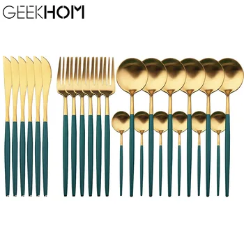 

24Pcs Stainless Steel Dinnerware Set Fork Spoon Knife Set Golden Cutlery Set Eco Friendly Kitchen Tableware Flatware Set