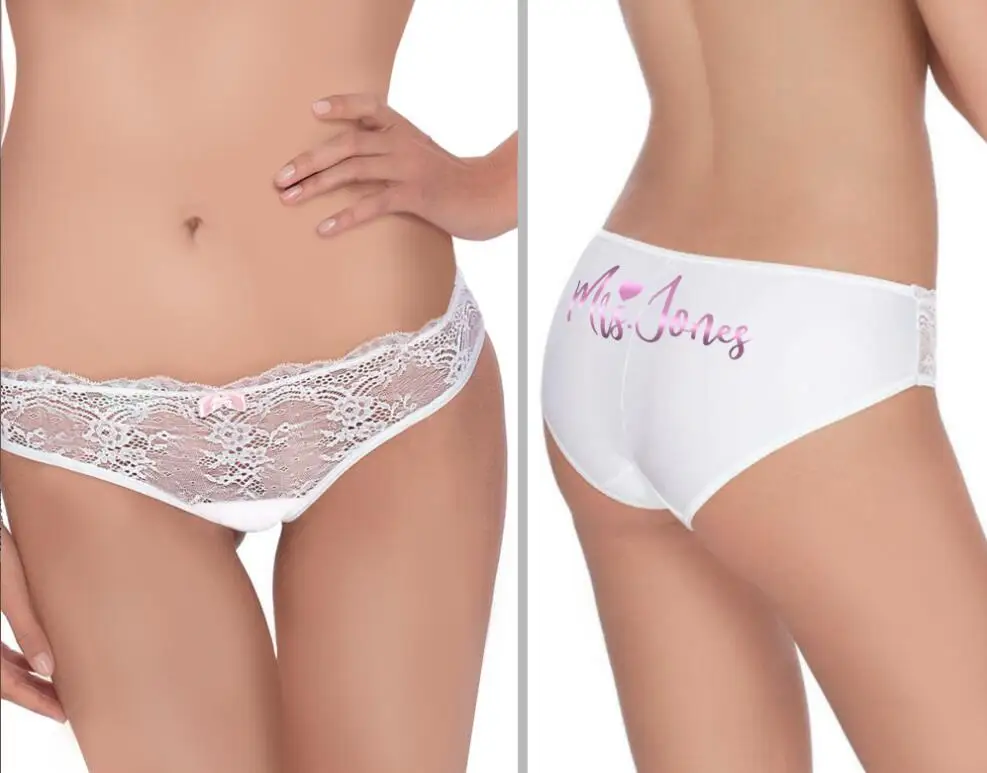 

Personalized Bride Panties, Custom Bride Lace Underwear, Bridal Lingerie, Just Married Honeymoon Bachelorette Bridal Party Gift,