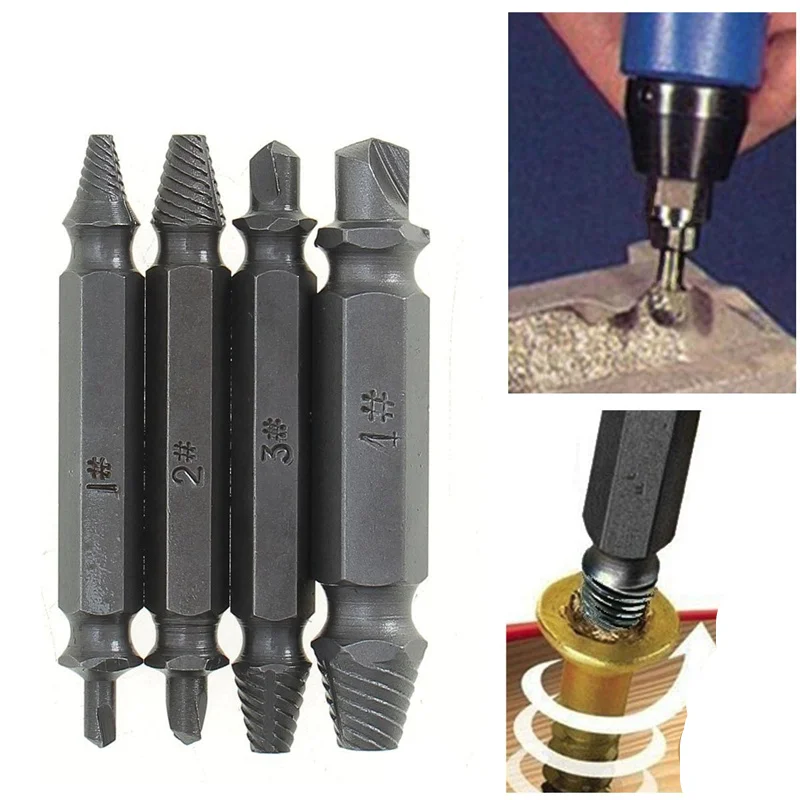

4PCS/Set Double Side Damaged Screw Extractor Drill Bits Out Remover Bolt Stud Tool Furniture Accessories
