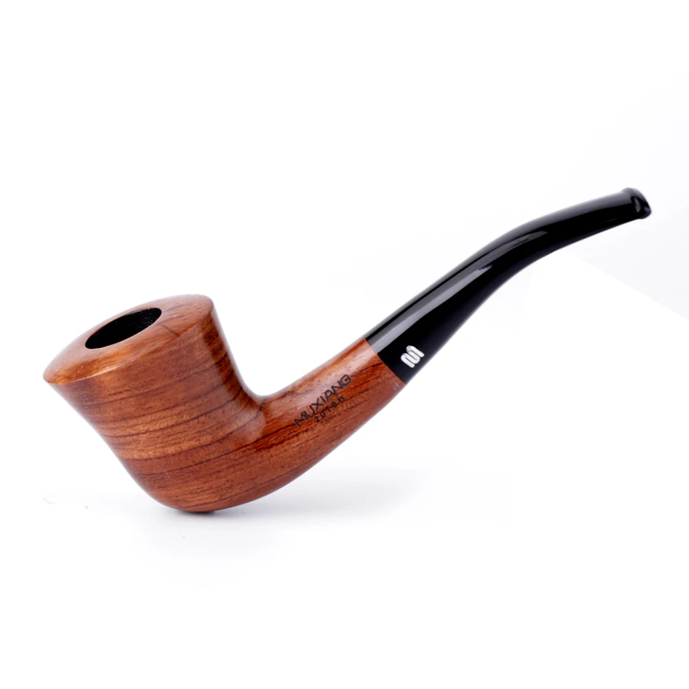 MUXIANG 10 Free Smoking Tools  Kevazingo Wood Tobacco Pipes 9mm Filter Solid Wood Bent Smoking Pipe Masculine Gift Pipes ad0019