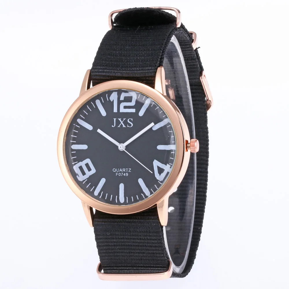 

Watch Large with Numbers Black Woven Belt Quartz Watch Rose Gold Shell Casual Nylon Dial Watcha1205