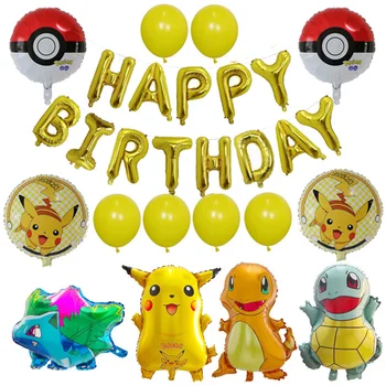 

1set Pikachu Pokemon Go Jenny Turtle Balloons Birthday Party Decoration Kids Cartoon 1st Toys Baby Shower balloon Air Globos