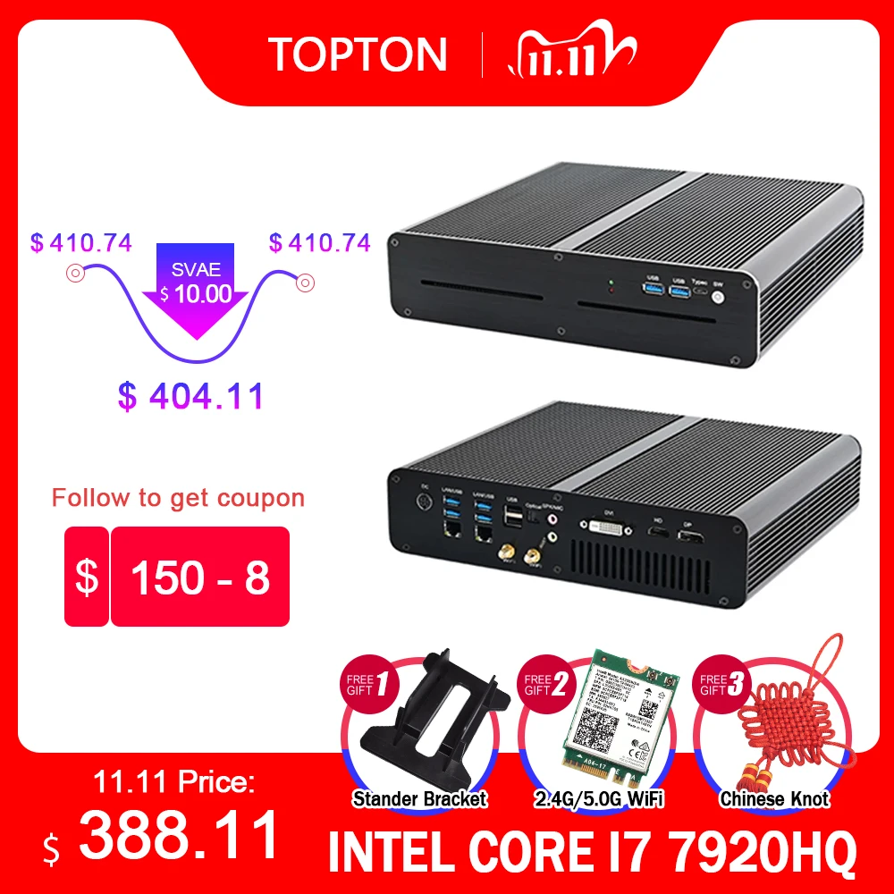 2Lan игровой мини-ПК Intel i7-7920HQ/7820HK GTX 1650 4 ГБ 2 * DDR4 NVME настольный компьютер Win10 4K HDMI2.0 DP