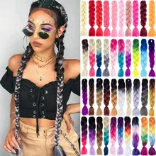 Синтетические волосы, огромные косички, Омбре, плетение крючком, длинные волосы для наращивания, 24 дюйма, 100 г/шт., красные, розовые, фиолетовые, светлые волосы, косички