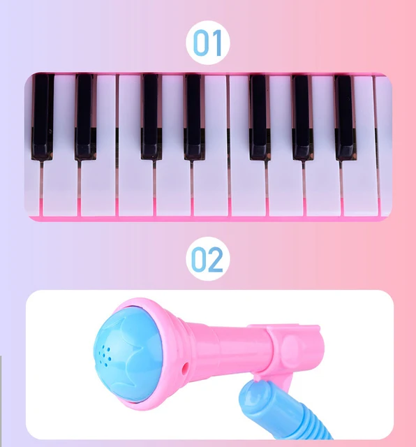 Piano infantil, 2 teclado eletrônico com microfone rosa - AliExpress