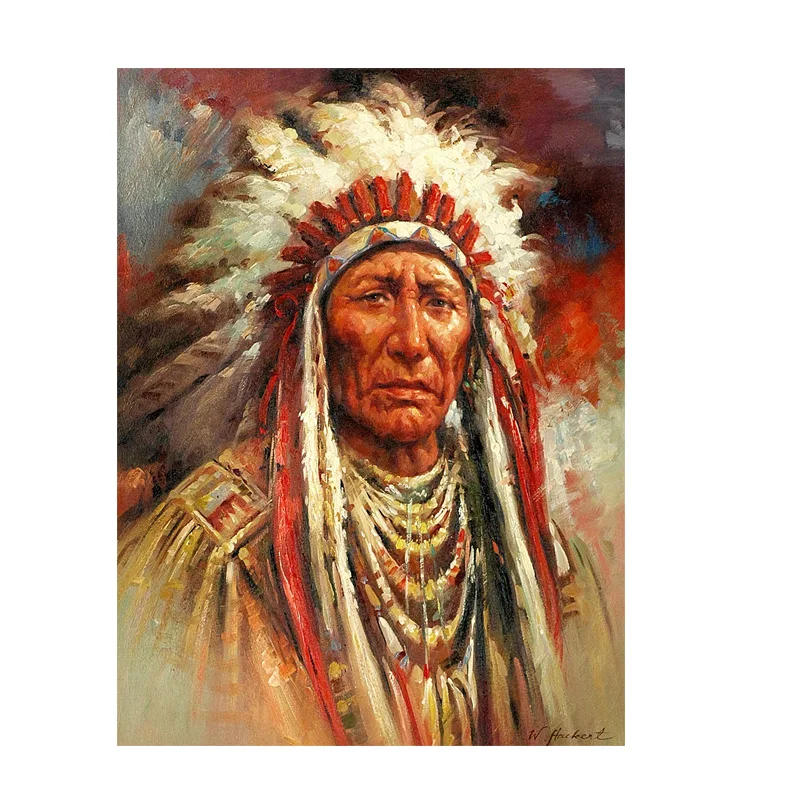 Native Indian Feather Portrait Oil Painting on Canvas Posters and Prints Scandinavian Wall Art Picture for Living Room Native Indian Feather Portrait Oil Painting on Canvas Posters and Prints Scandinavian Wall Art Picture for Living Room