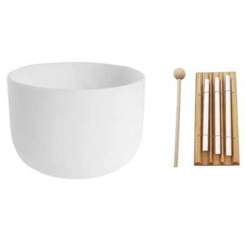 

SEWS-8Inch Note Perfect Sound G Throat Chakra Frosted Quartz Crystal Singing Bowl & Silver Percussion Meditation Wind Chime