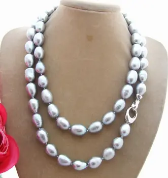 

14MM Grey Rice Pearl Necklace 34" Long necklace