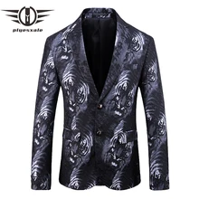 Мужские модные блейзеры размера плюс Terno Блейзер С Рисунком Тигра повседневные Бархатные дизайнерские вечерние блейзеры для диджея Q758