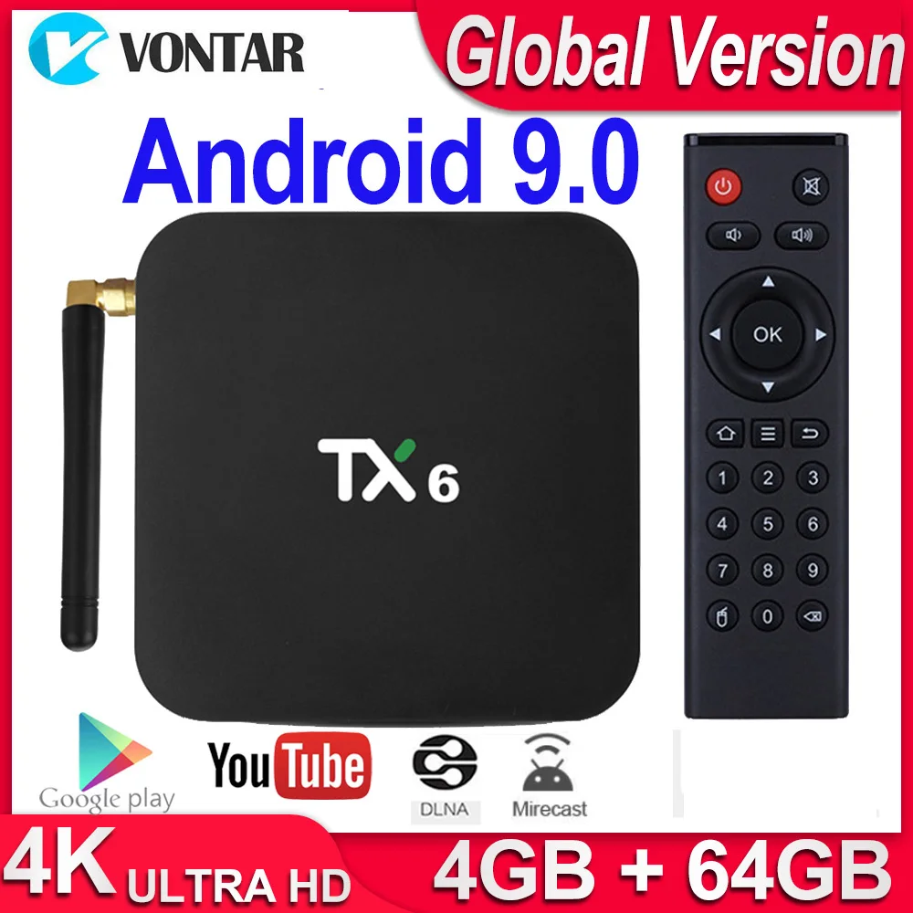 ТВ приставка Android 9 0 Смарт TX6 4 Гб ОЗУ 64 четырехъядерный процессор Allwinner H6 USD3.0 2 4G/5
