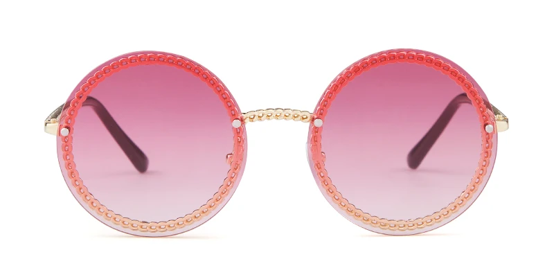 Винтажные модные круглые женские солнцезащитные очки, роскошные фирменные дизайнерские ретро очки без оправы, женские солнцезащитные очки без цепочки S018 - Цвет линз: C3 GOLD PINK