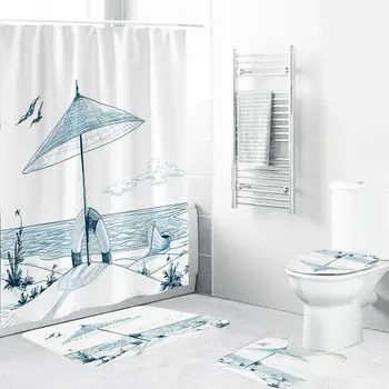 

Sketch Series Bathroom Set Waterproof Shower Curtain Non-slip Mats Bath Carpets Toilet Seat Cover Lid Floor Mat Bathroom Decor
