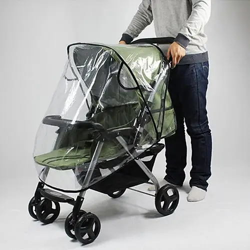 

Stroller Rain Cover Universal Waterproof Wind Dust Shield Baby Stroller Pushchair Pram Rain Cover Transparent with Black New