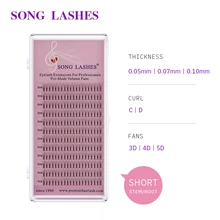 SONG LASHES 0,07 0,10 мм толщина предварительно сделанные веерные объемные веерные ресницы 3D 4D с коротким стержнем объемные ресницы наращивание ресниц
