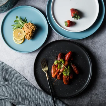 

Nordic creative home ceramic dish Western dish tray steak plate black tableware breakfast plate round plate LB111610