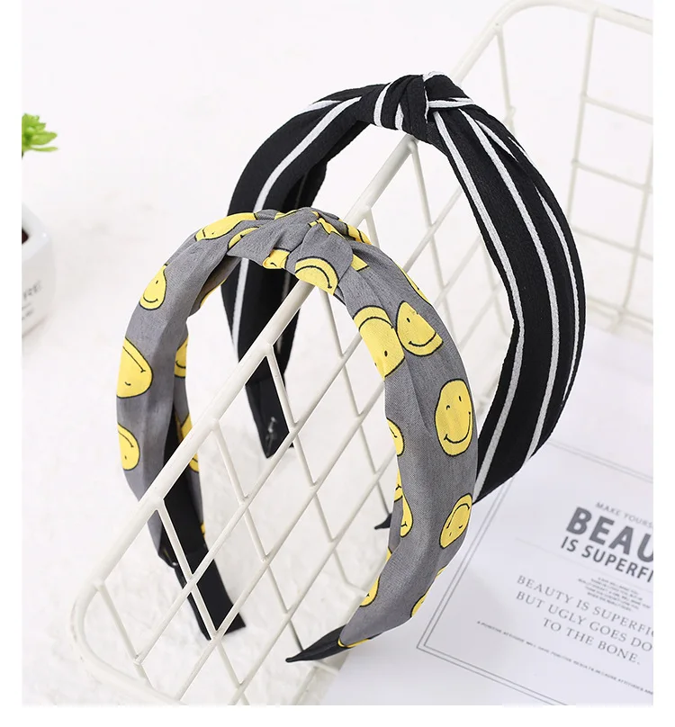 Korean-style Korean Style New Style Women's Smiley Online Celebrity Knot Hair Bands Versatile Fabric Sweet Contrast Color Hair A