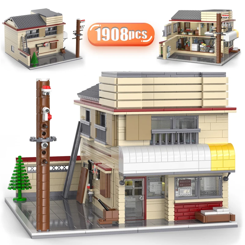 1908pcs City Street View Classic Japan Tofu Store House Building Blocks MOC Double Layer Shop Bricks Toys For Kids Gifts | Игрушки и