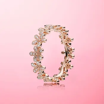 

Original 925 Sterling Silver & Rose Gold Color Daisy Flower Ring For Women Original 925 Silver Rings Brand Jewelry Gift