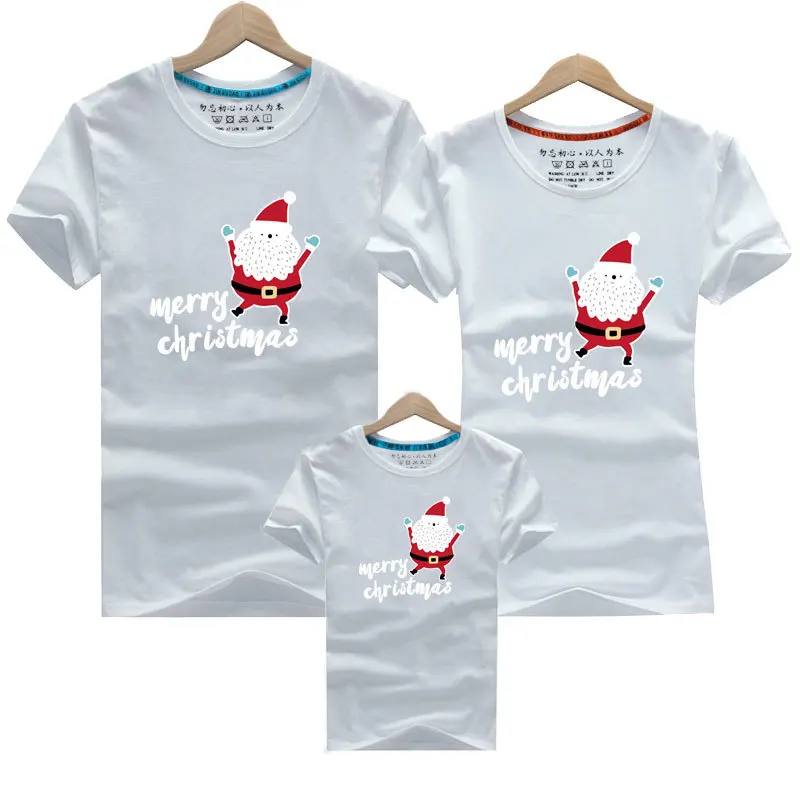 Christmas Mom Daughter Clothes Father Son Matching Clothing Family Look Family Clothing Dad Mom Boy T-Shirt Cartoon Santa Claus - Цвет: White