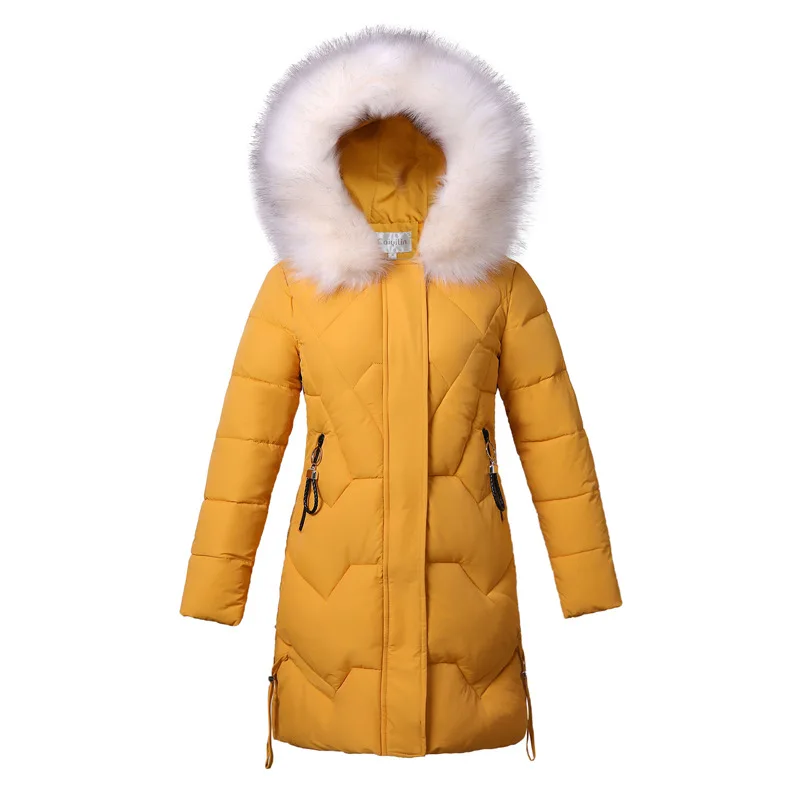 

New Female jacket Oversize Long Down Jacket Over the knee Loose Big fur collar Hat Cotton Clothes Leisure Solid Winter Dress